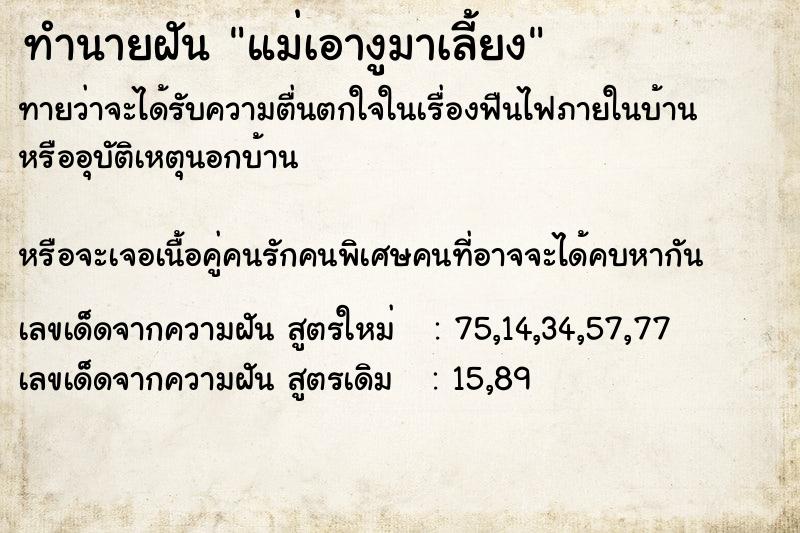 ทำนายฝันแม่เอางูมาเลี้ยง ทำนายฝันทำนายฝันแม่เอางูมาเลี้ยง