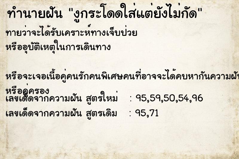 ทำนายฝันงูกระโดดใส่แต่ยังไม่กัด ทำนายฝันทำนายฝันงูกระโดดใส่แต่ยังไม่กัด