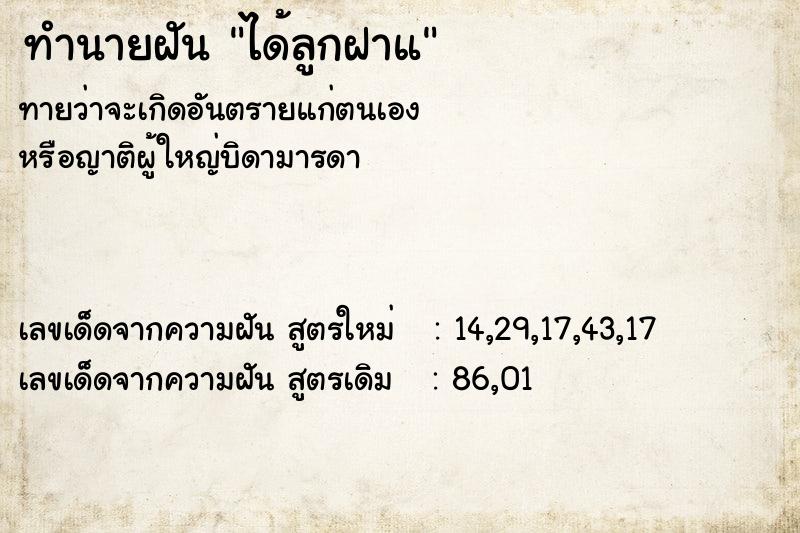 ทำนายฝันได้ลูกฝาแ ทำนายฝันทำนายฝันได้ลูกฝาแ