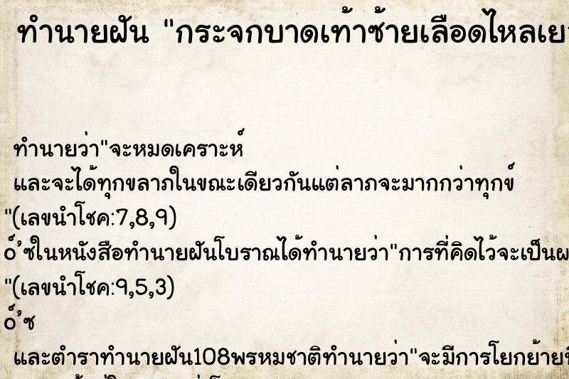 ทำนายฝันกระจกบาดเท้าซ้ายเลือดไหลเยอะ ทำนายฝันทำนายฝันกระจกบาดเท้าซ้ายเลือดไหลเยอะ
