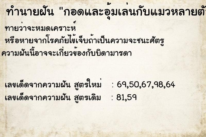 ทำนายฝันกอดและอุ้มเล่นกับแมวหลายตัว ทำนายฝันทำนายฝันกอดและอุ้มเล่นกับแมวหลายตัว