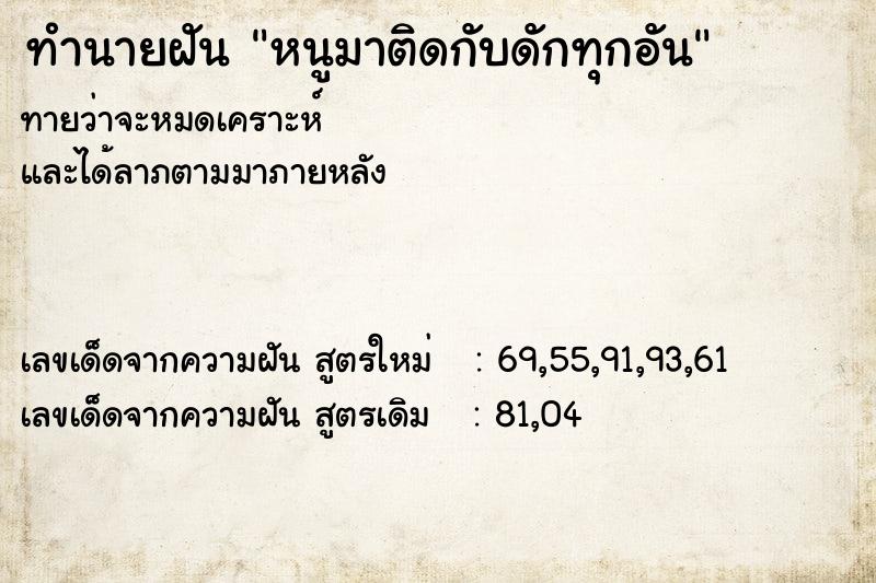 ทำนายฝันทำนายฝันหนูมาติดกับดักทุกอัน
