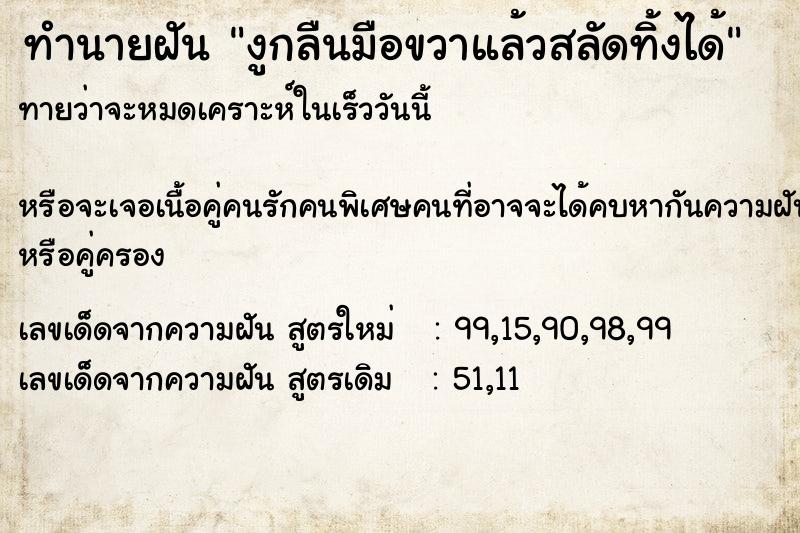 ทำนายฝัน งูกลืนมือขวาแล้วสลัดทิ้งได้ ทำนายฝัน งูกลืนมือขวาแล้วสลัดทิ้งได้