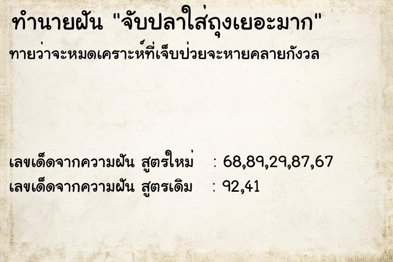 ทำนายฝันจับปลาใส่ถุงเยอะมาก ทำนายฝันทำนายฝันจับปลาใส่ถุงเยอะมาก