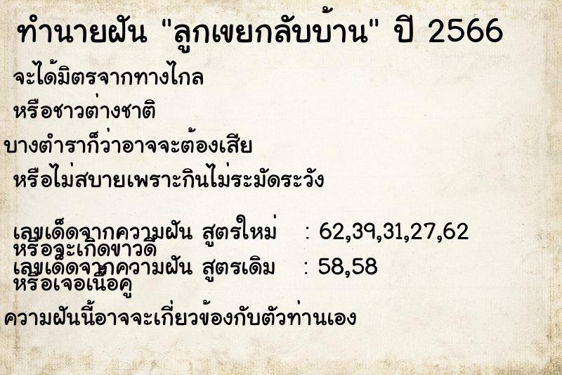 ทำนายฝัน ลูกเขยกลับบ้าน ทำนายฝัน ลูกเขยกลับบ้าน