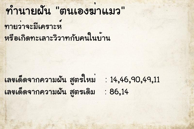 ทำนายฝันตนเองฆ่าแมว ทำนายฝันทำนายฝันตนเองฆ่าแมว