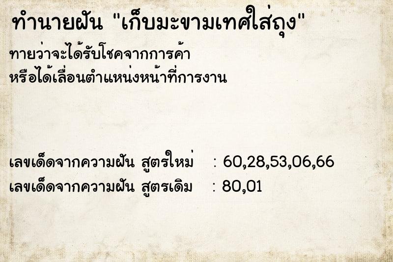 ทำนายฝันทำนายฝันเก็บมะขามเทศใส่ถุง