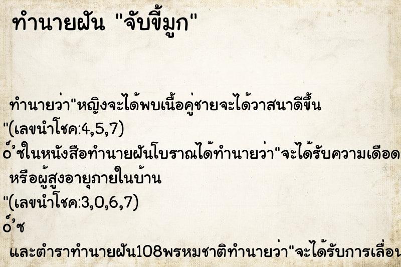 ทำนายฝัน จับขี้มูก