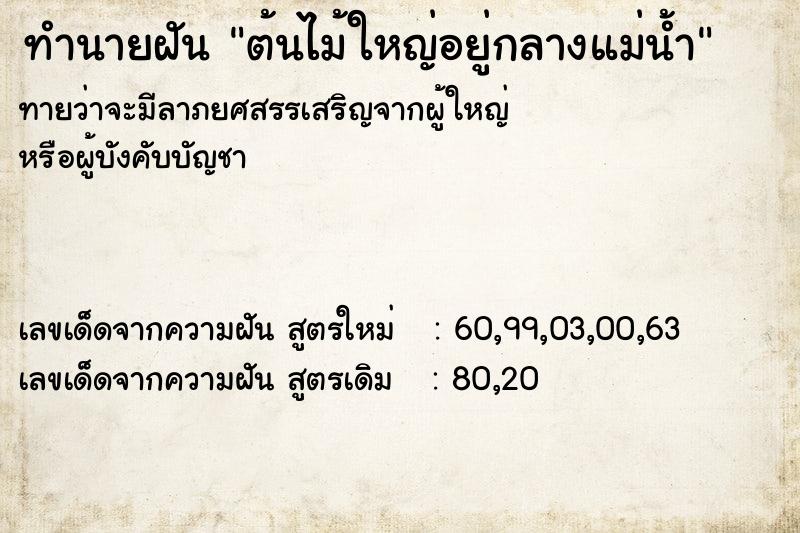 ทำนายฝันต้นไม้ใหญ่อยู่กลางแม่น้ำ ทำนายฝันทำนายฝันต้นไม้ใหญ่อยู่กลางแม่น้ำ