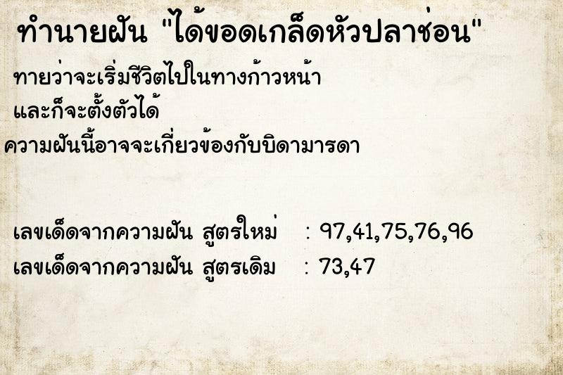 ทำนายฝันได้ขอดเกล็ดหัวปลาช่อน ทำนายฝันทำนายฝันได้ขอดเกล็ดหัวปลาช่อน