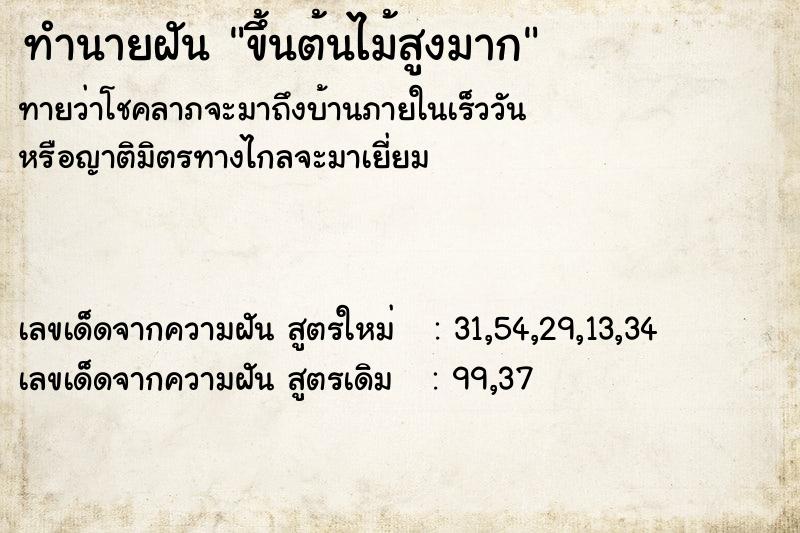ทำนายฝันทำนายฝันขึ้นต้นไม้สูงมาก