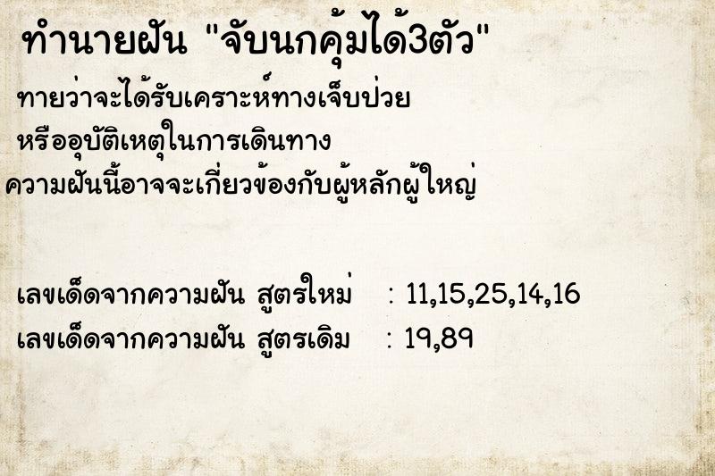 ทำนายฝันทำนายฝันจับนกคุ้มได้3ตัว