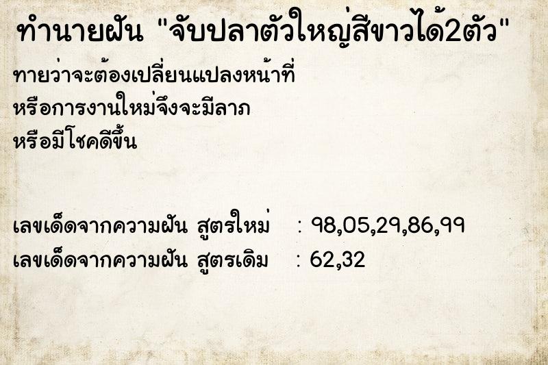 ทำนายฝันจับปลาตัวใหญ่สีขาวได้2ตัว ทำนายฝันทำนายฝันจับปลาตัวใหญ่สีขาวได้2ตัว