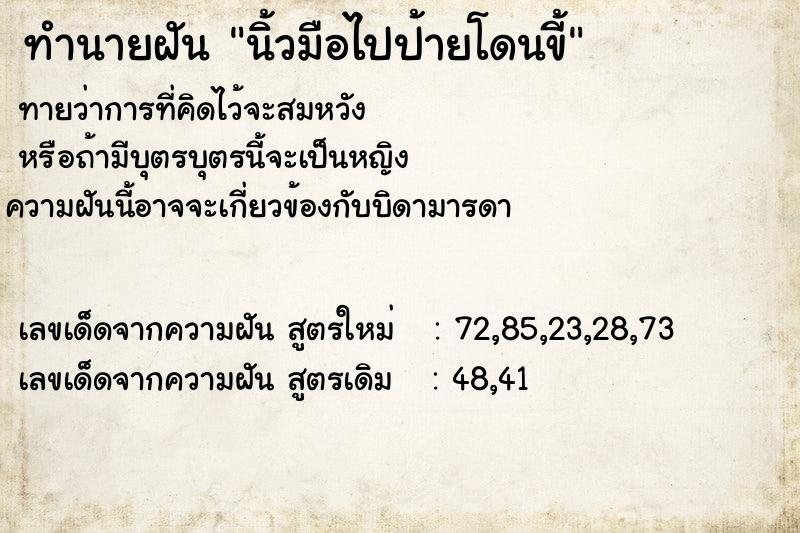 ทำนายฝัน นิ้วมือไปป้ายโดนขี้ ทำนายฝัน นิ้วมือไปป้ายโดนขี้