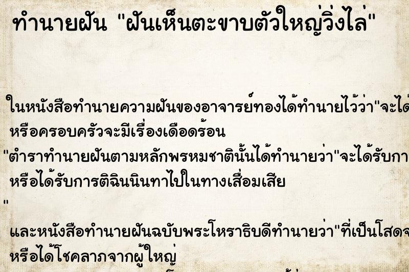 ทำนายฝันทำนายฝันฝันเห็นตะขาบตัวใหญ่วิ่งไล่