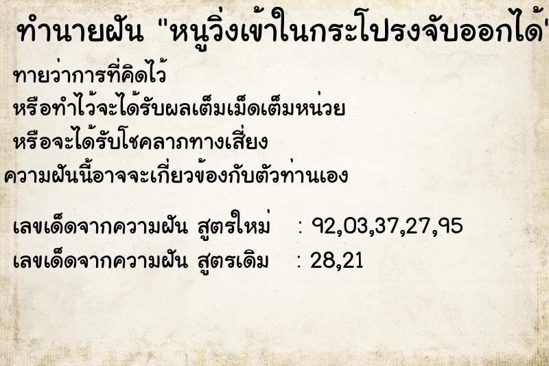 ทำนายฝันหนูวิ่งเข้าในกระโปรงจับออกได้ ทำนายฝันทำนายฝันหนูวิ่งเข้าในกระโปรงจับออกได้