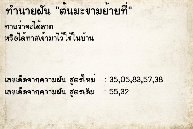 ทำนายฝันต้นมะขามย้ายที่ ทำนายฝันทำนายฝันต้นมะขามย้ายที่