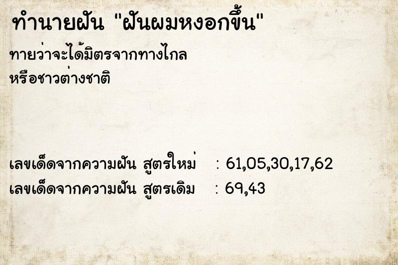 ทำนายฝันฝันผมหงอกขึ้น ทำนายฝันทำนายฝันฝันผมหงอกขึ้น
