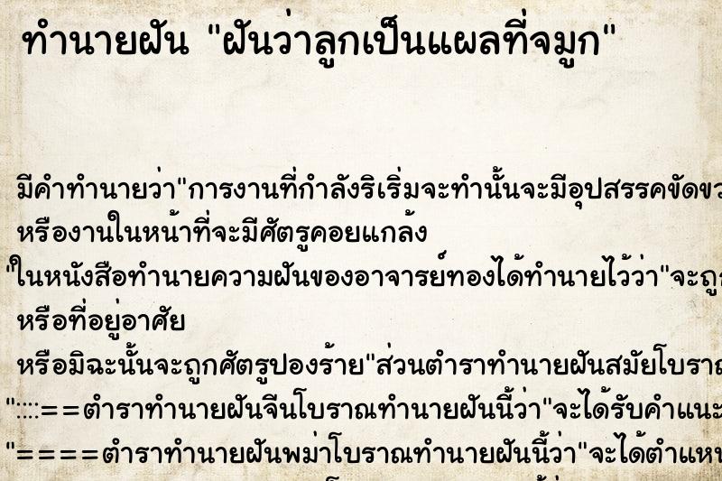ทำนายฝัน ฝันว่าลูกเป็นแผลที่จมูก ทำนายฝัน ฝันว่าลูกเป็นแผลที่จมูก