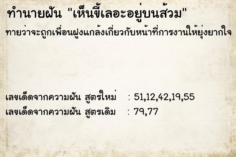 ทำนายฝันทำนายฝันเห็นขี้เลอะอยู่บนส้วม