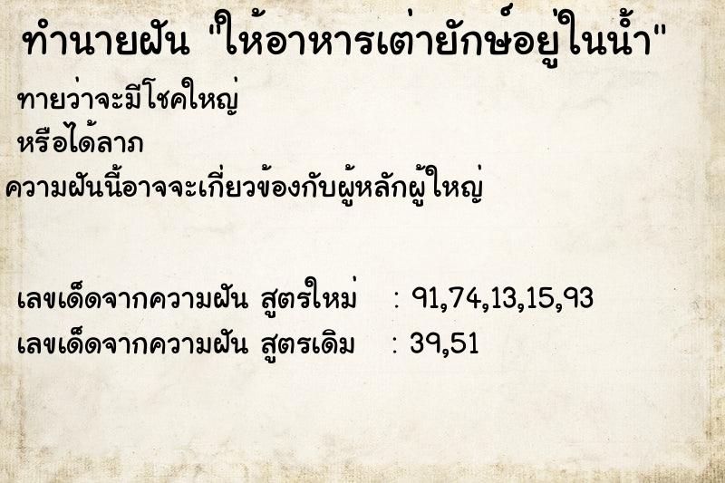 ทำนายฝันทำนายฝันให้อาหารเต่ายักษ์อยู่ในนํ้า