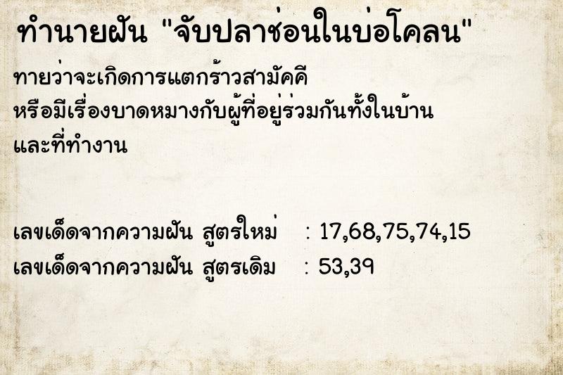 ทำนายฝันทำนายฝันจับปลาช่อนในบ่อโคลน