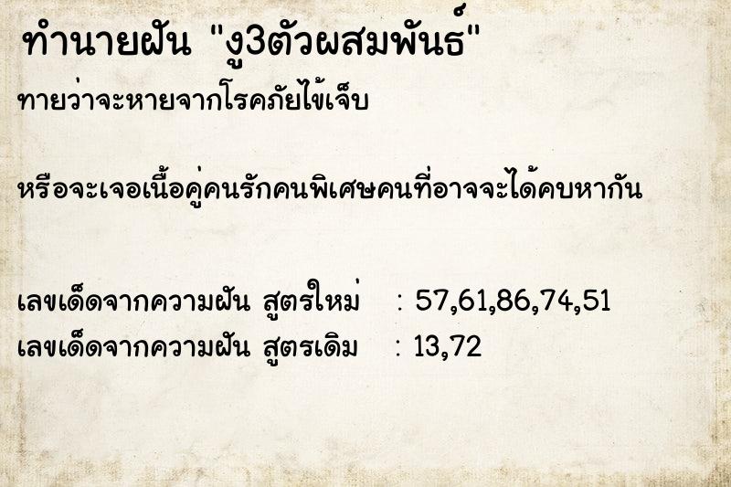 ทำนายฝัน งู3ตัวผสมพันธ์ ทำนายฝัน งู3ตัวผสมพันธ์