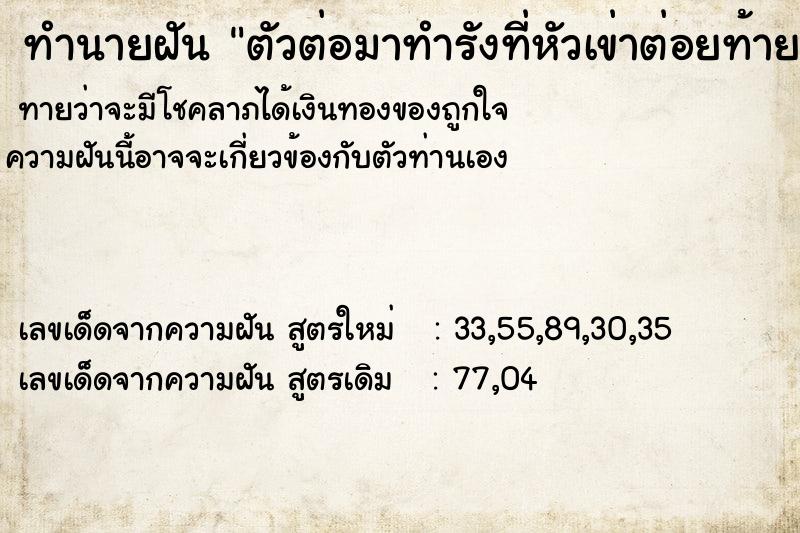ทำนายฝันตัวต่อมาทำรังที่หัวเข่าต่อยท้ายทอย1ที ทำนายฝันทำนายฝันตัวต่อมาทำรังที่หัวเข่าต่อยท้ายทอย1ที