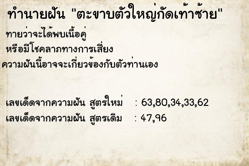 ทำนายฝันตะขาบตัวใหญ่กัดเท้าซ้าย ทำนายฝันทำนายฝันตะขาบตัวใหญ่กัดเท้าซ้าย
