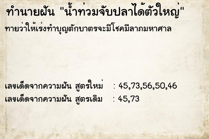 ทำนายฝัน น้ำท่วมจับปลาได้ตัวใหญ่ ทำนายฝัน น้ำท่วมจับปลาได้ตัวใหญ่