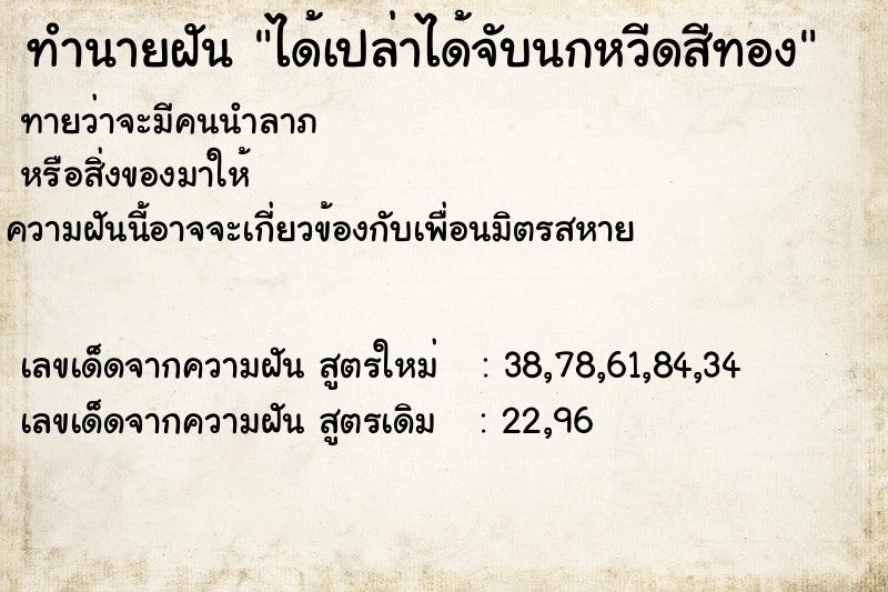 ทำนายฝันทำนายฝันได้เปล่าได้จับนกหวีดสีทอง