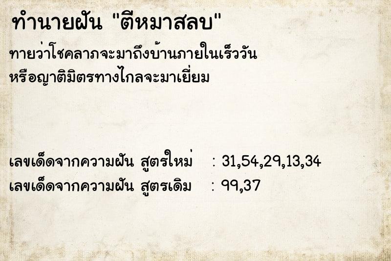 ทำนายฝันทำนายฝันตีหมาสลบ