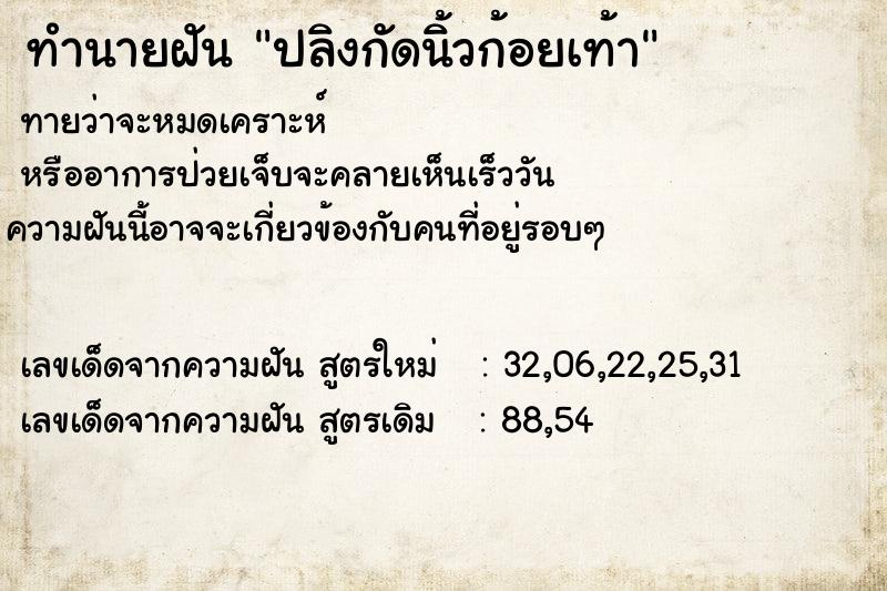 ทำนายฝันปลิงกัดนิ้วก้อยเท้า ทำนายฝันทำนายฝันปลิงกัดนิ้วก้อยเท้า