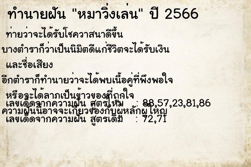 ทำนายฝัน หมาวิ่งเล่น