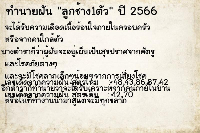 ทำนายฝัน ลูกช้าง1ตัว