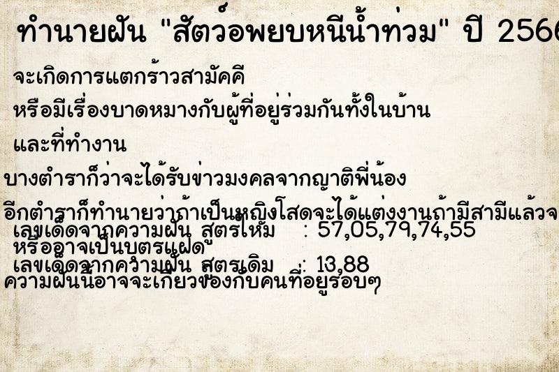 ทำนายฝันทำนายฝันสัตว์อพยบหนีน้ำท่วม