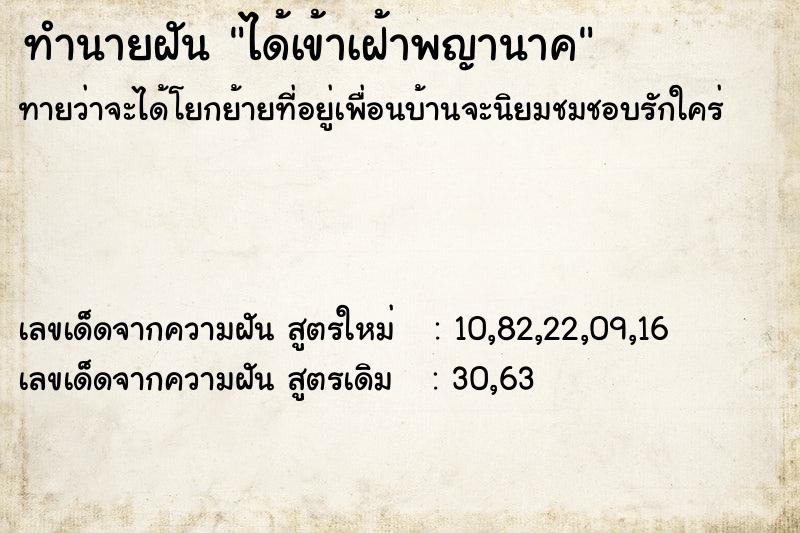 ทำนายฝัน ได้เข้าเฝ้าพญานาค