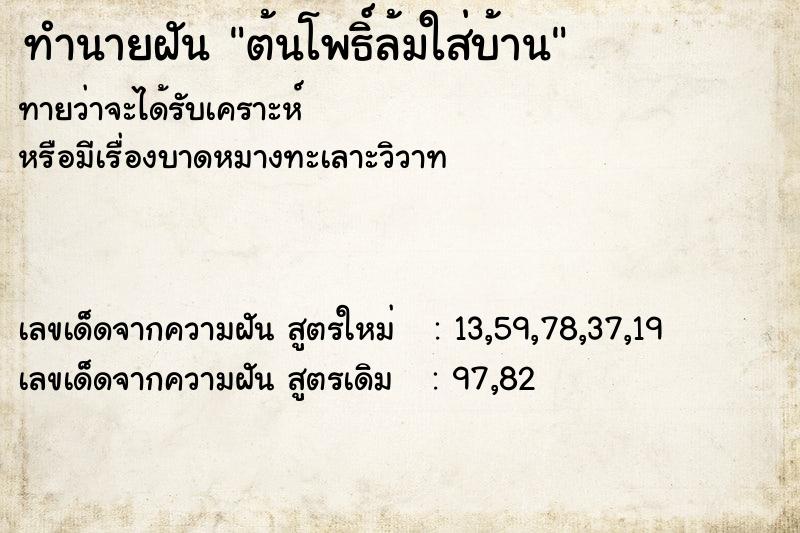 ทำนายฝัน ต้นโพธิ์ล้มใส่บ้าน ตำราโบราณ แม่นที่สุดในโลก