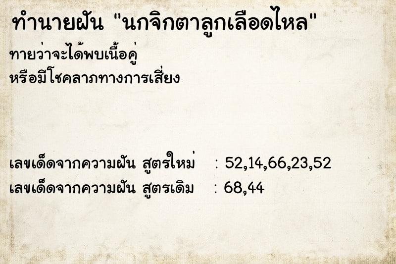 ทำนายฝันนกจิกตาลูกเลือดไหล ทำนายฝันทำนายฝันนกจิกตาลูกเลือดไหล