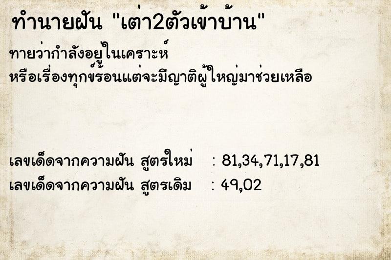 ทำนายฝัน เต่า2ตัวเข้าบ้าน