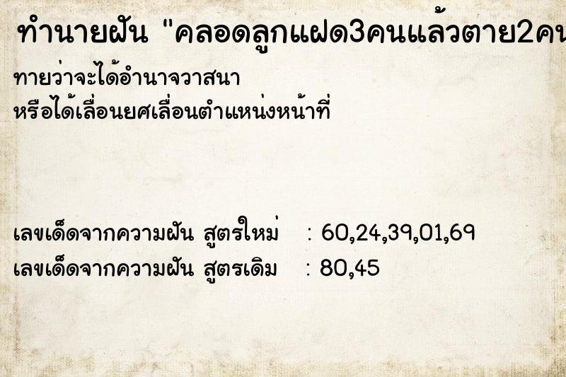 ทำนายฝันคลอดลูกแฝด3คนแล้วตาย2คน ทำนายฝันทำนายฝันคลอดลูกแฝด3คนแล้วตาย2คน
