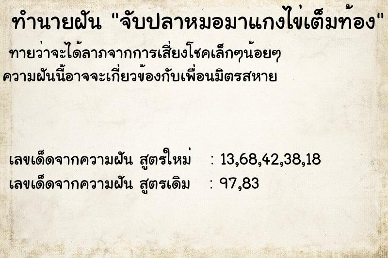 ทำนายฝันจับปลาหมอมาแกงไข่เต็มท้อง ทำนายฝันทำนายฝันจับปลาหมอมาแกงไข่เต็มท้อง