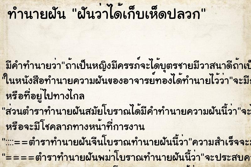 ทำนายฝันทำนายฝันฝันว่าได้เก็บเห็ดปลวก