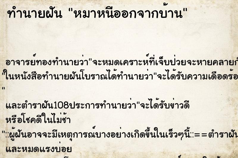 ทำนายฝัน หมาหนีออกจากบ้าน