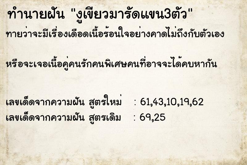 ทำนายฝันงูเขียวมารัดแขน3ตัว ทำนายฝันทำนายฝันงูเขียวมารัดแขน3ตัว
