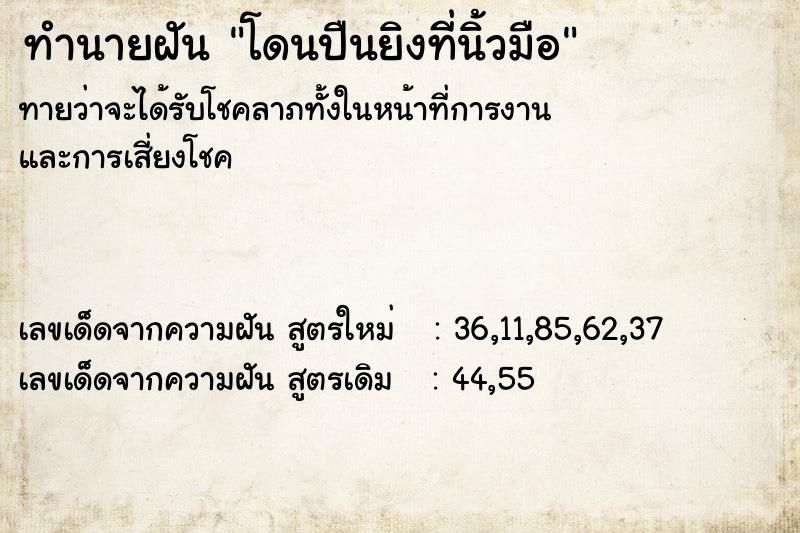 ทำนายฝันโดนปืนยิงที่นิ้วมือ ทำนายฝันทำนายฝันโดนปืนยิงที่นิ้วมือ