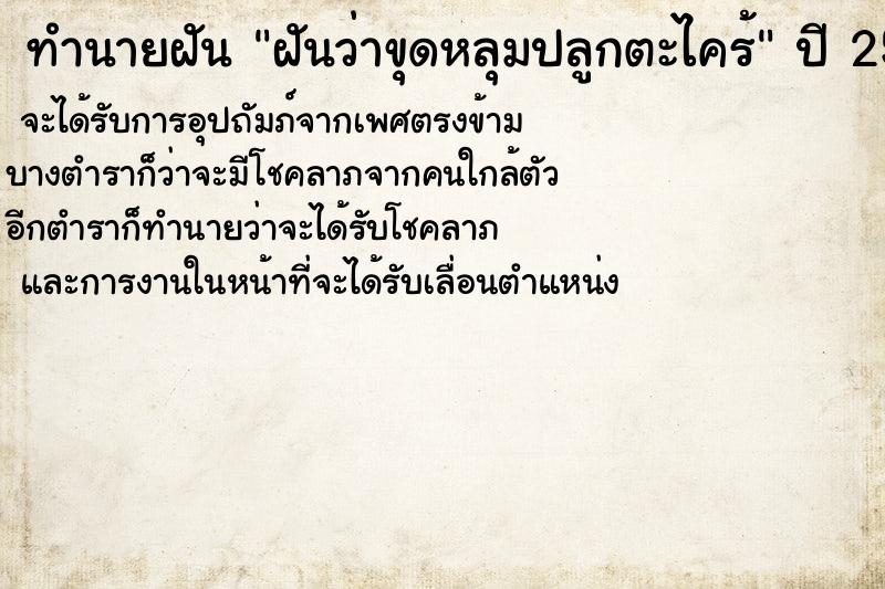 ทำนายฝันทำนายฝันฝันว่าขุดหลุมปลูกตะไคร้