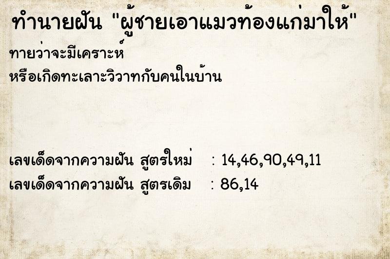 ทำนายฝันทำนายฝันผู้ชายเอาแมวท้องแก่มาให้