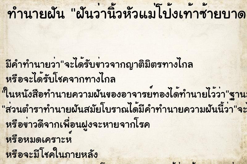 ทำนายฝัน ฝันว่านิ้วหัวแม่โป้งเท้าซ้ายบาดเป็นแผลเลือดออก ทำนายฝัน ฝันว่านิ้วหัวแม่โป้งเท้าซ้ายบาดเป็นแผลเลือดออก
