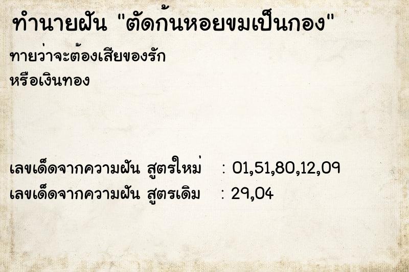 ทำนายฝันตัดก้นหอยขมเป็นกอง ทำนายฝันทำนายฝันตัดก้นหอยขมเป็นกอง